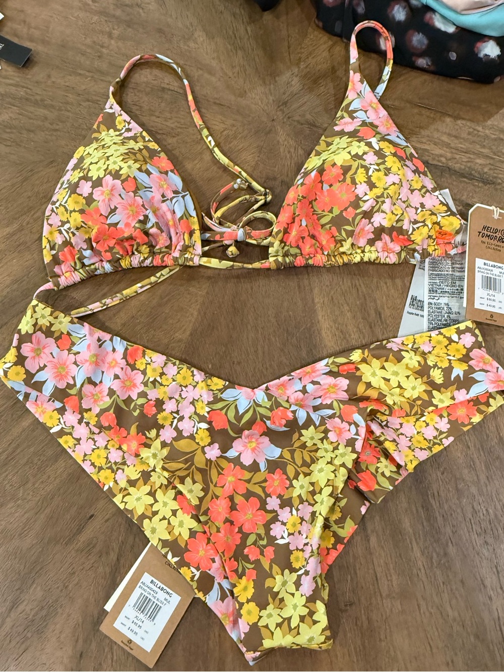 Billabong Floral Bikini Set in Brown, Yellow & Pink